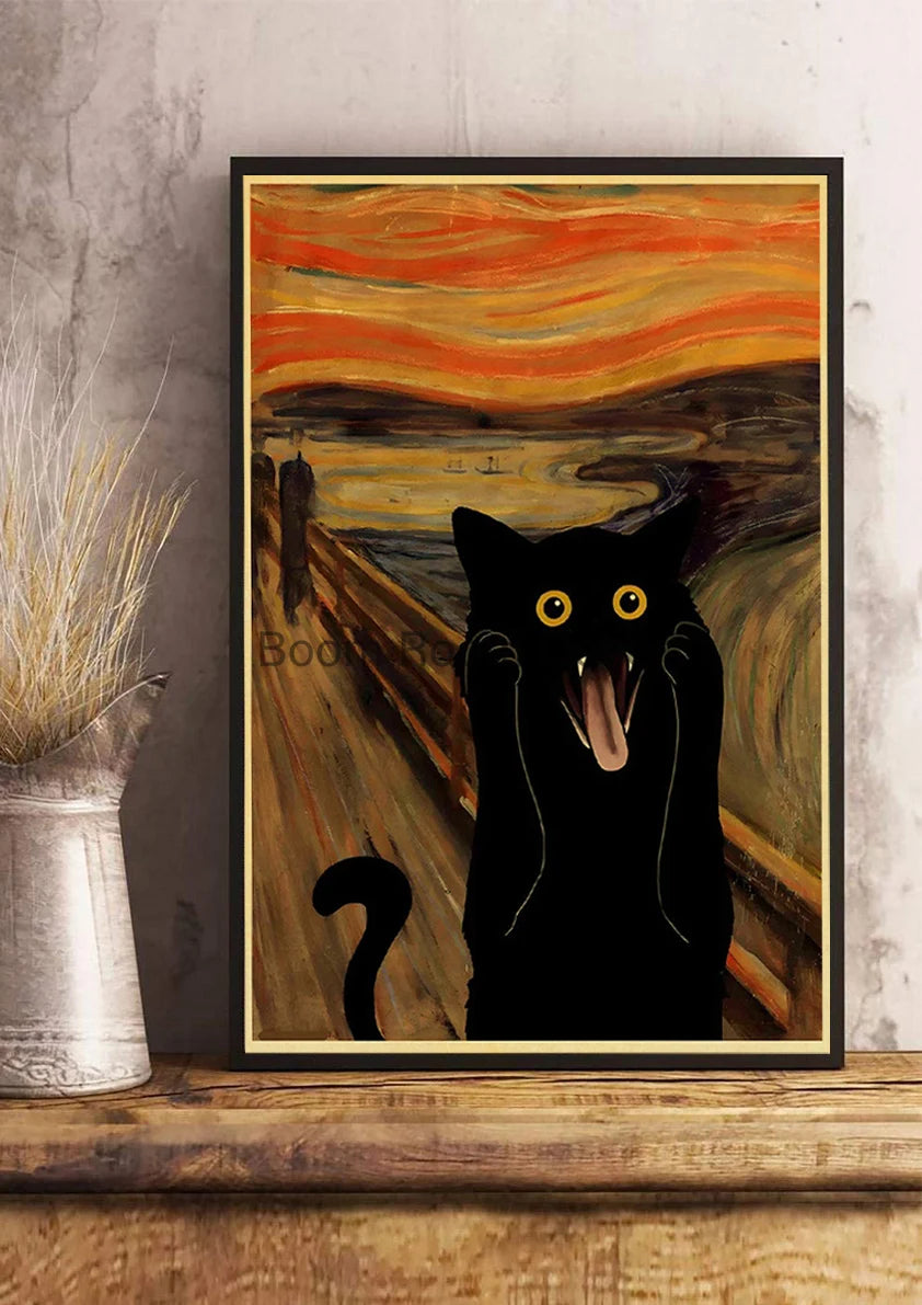 Digital Cats Cute Poster Kraft Paper Prints Modern DIY Funny Cartoon Room Painting Prints Art Picture Posters Living Room Decor | Color:Z123-6