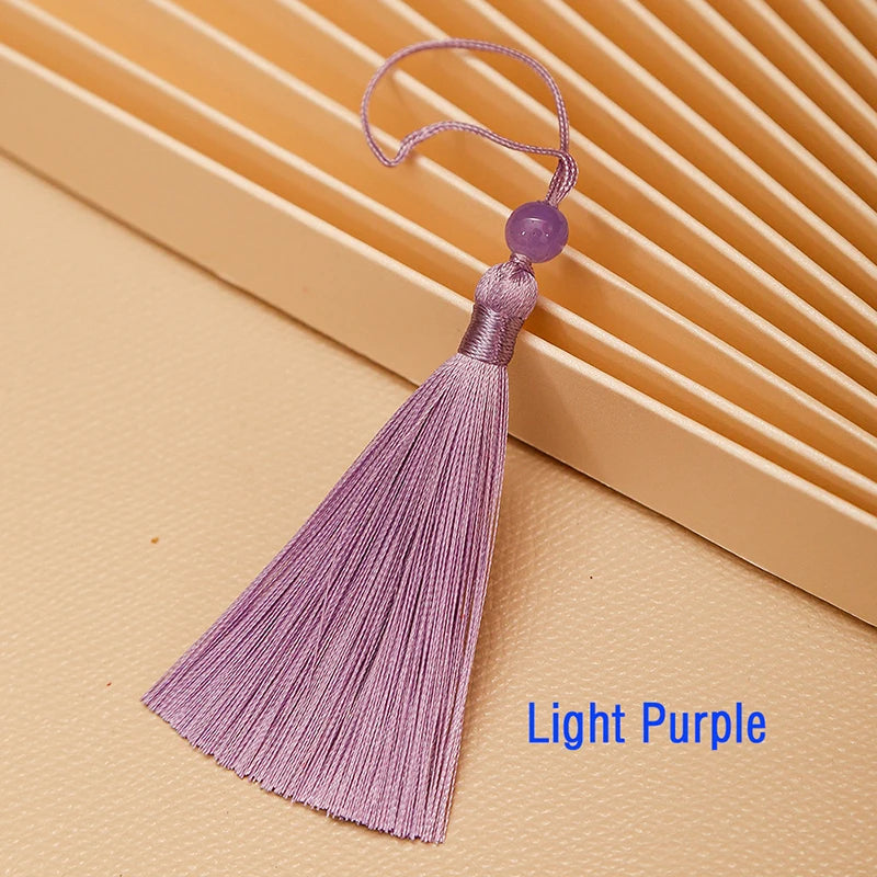10pcs Tassels For Crafts Silky Tassel Handmade Soft Mini Tassels With Jade Beads for DIY Jewelry Making Bookmarks Crafts Decor | Color:light purple
