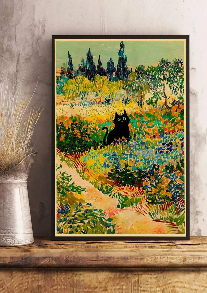 Digital Cats Cute Poster Kraft Paper Prints Modern DIY Funny Cartoon Room Painting Prints Art Picture Posters Living Room Decor | Color:Z123-14