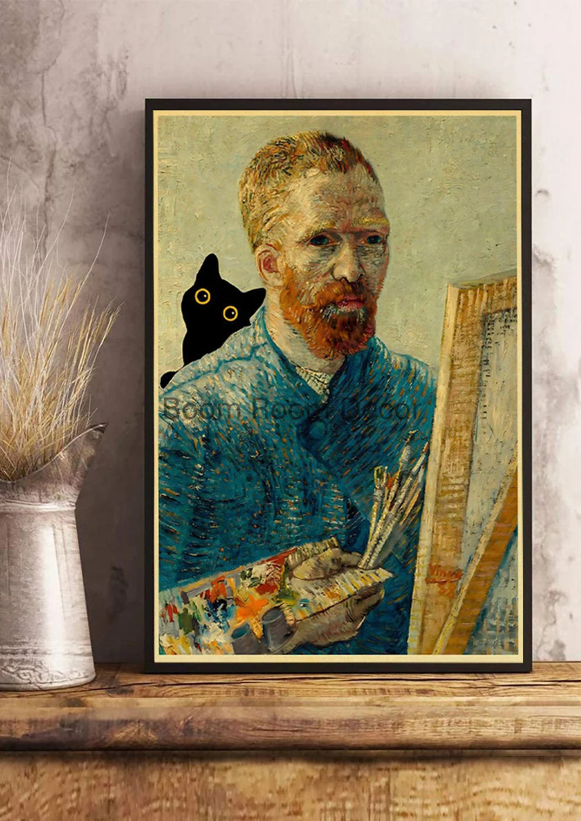 Digital Cats Cute Poster Kraft Paper Prints Modern DIY Funny Cartoon Room Painting Prints Art Picture Posters Living Room Decor | Color:Z123-7