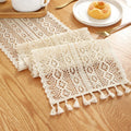 Cotton Lace Boho Beige Table Runner Farmhouse Style Vintage Home Bridal Shower Country Wedding Party Coffee Dining Table Decor | Color:Beige
