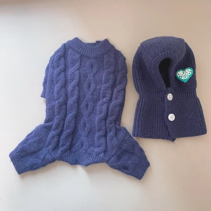 Fashion Winter Pet Sweater Four Legged Knitted Warm Jumpsuit Dog Clothes Pants Warm Sweater with Hat Set Dog Cat Teddy Coat | 3