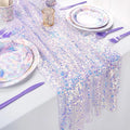 Sequin Iridescent Table Runner Boho Table Runners Glitter Sequin Tablecloth for Party Wedding Summer Mermaid Birthday Decoration | Color:Purple