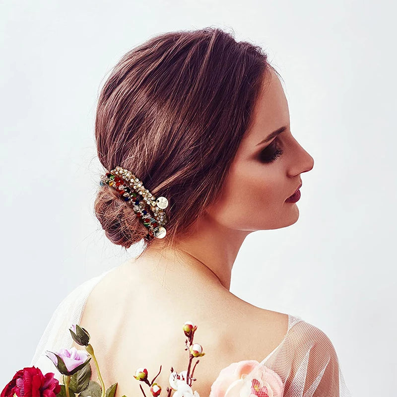 Crystal Hair Ties Boho Elastic Hair Scrunchies Pearl Hair Ropes Bead Ponytail Holders Hair Accessories For Women and Girls | 4