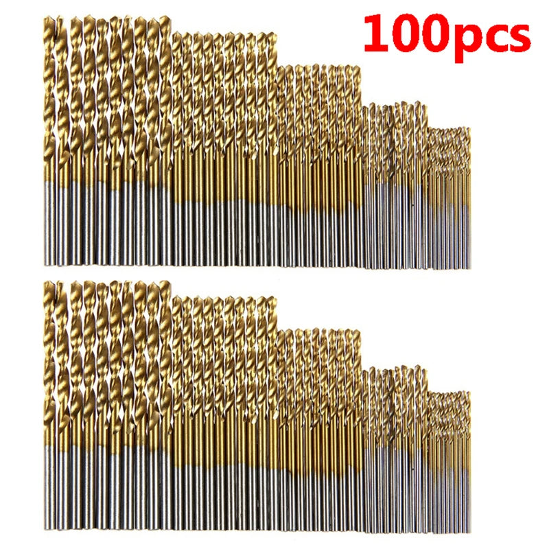 100/50Pcs Titanium Coated Drill Bits HSS High Speed Steel Set Tool Quality Power Tools 1/1.5/2/2.5/3mm | Color:100pcs Gold