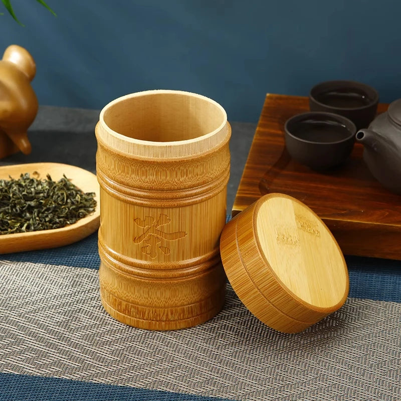 Handmade Bamboo Tea Storage Box Chinese Carved Tea Canister Lid Seal Kitchen Storage Jars  Spice Box Case Organizer | 1