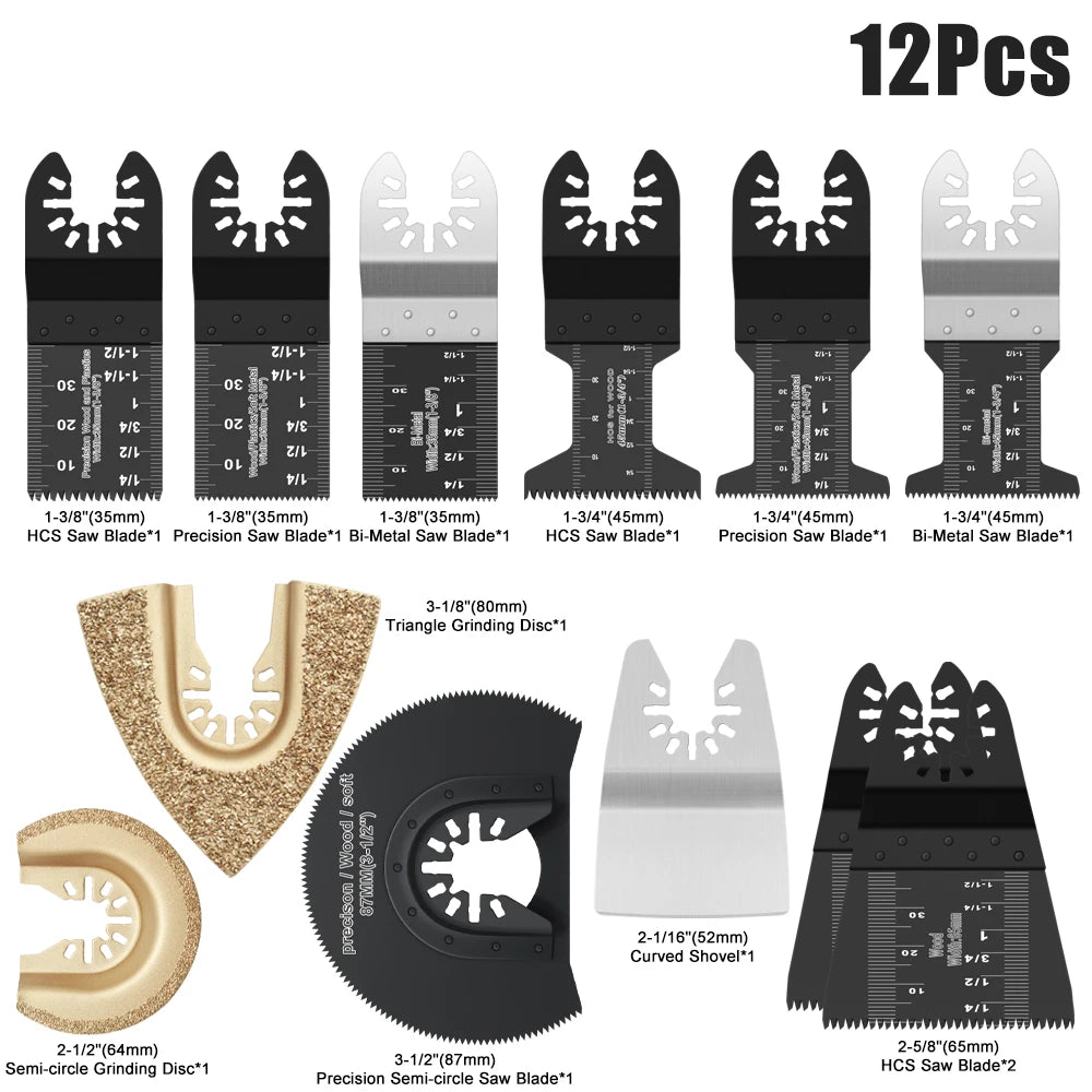 Multifunction Universal Saw Blades Set Oscillating Quick Release For Renovator Woodworking DIY Power Tool 12-108Pcs/Set | Color:12Pc