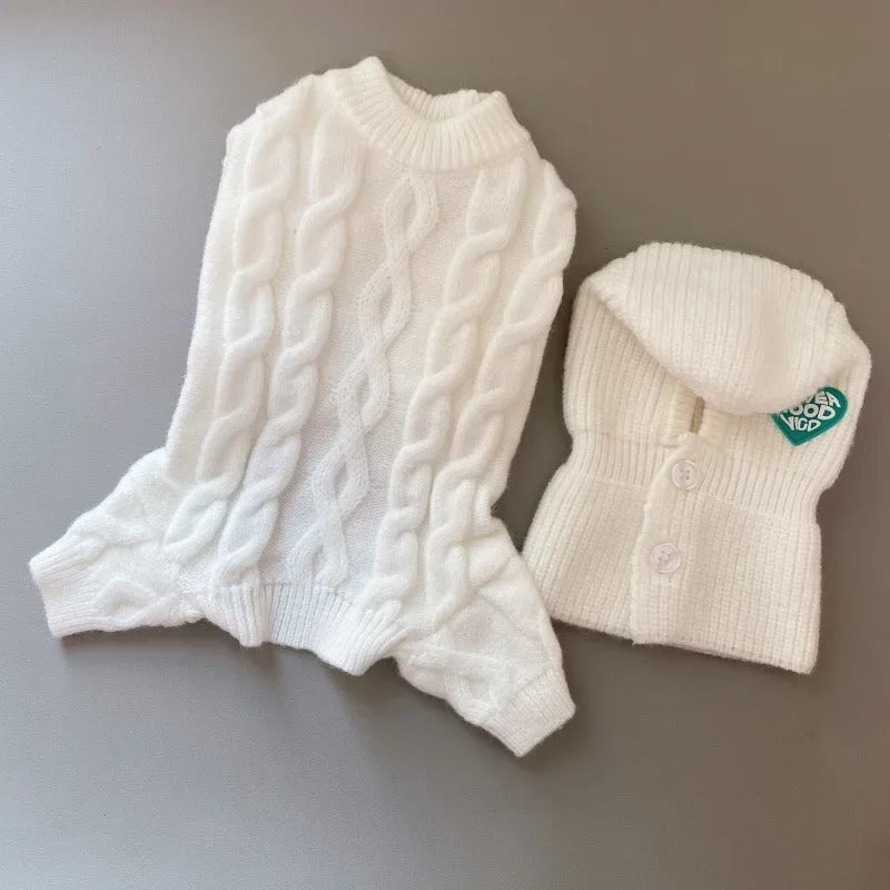 Fashion Winter Pet Sweater Four Legged Knitted Warm Jumpsuit Dog Clothes Pants Warm Sweater with Hat Set Dog Cat Teddy Coat | 5