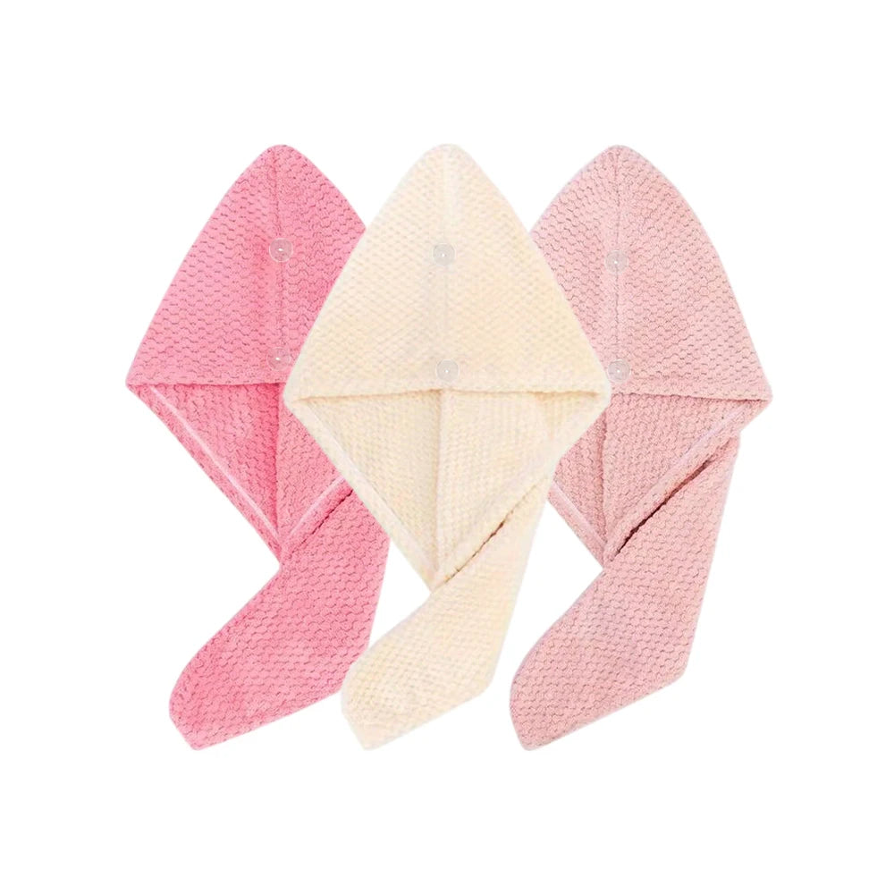 Solid color hair towel Textured dry hair cap 9.8 "X 25.5" absorbent hair towel wrap for button-down women | Color:Pink Beige Lotus