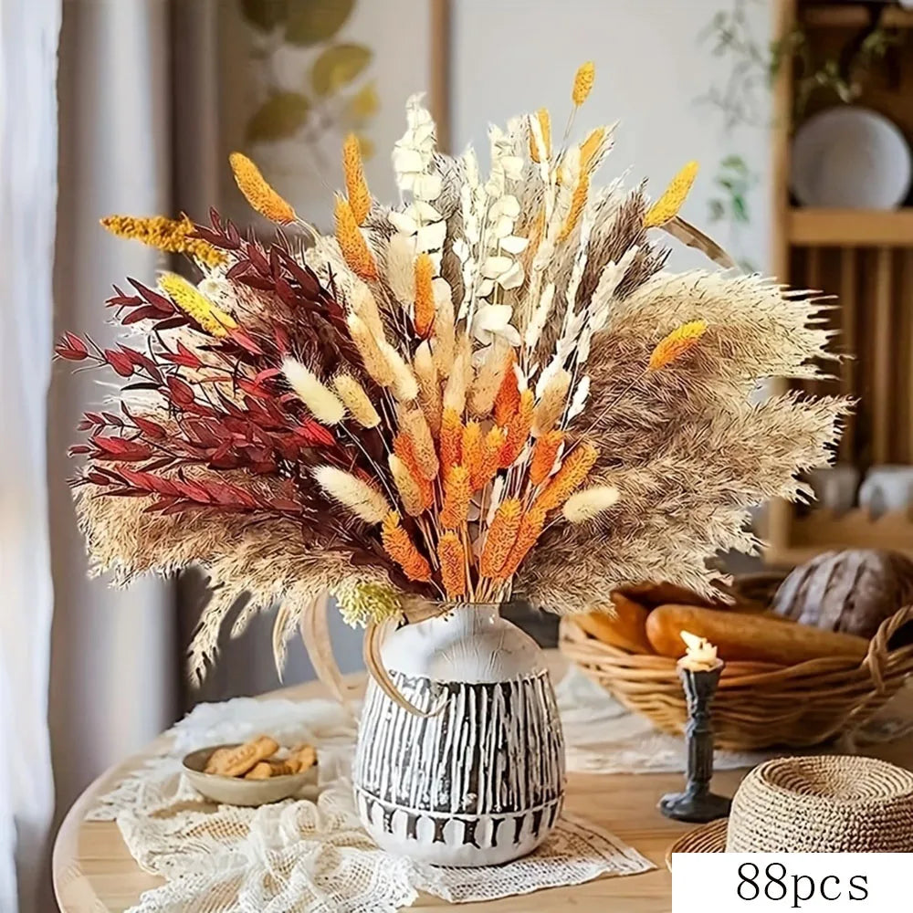 40pcs Preserved Flowers Orange Eucalyptus Pampas Bouquets Tropical Boho Home Decor Artificial Plants Fall Wedding Arrangement | Color:C
