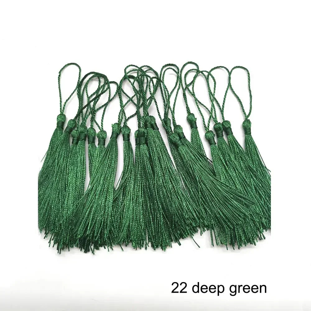 100pcs/lot 13cm Tassel Silk Fringe Silky Floss Bookmark Tassels Mini Tassels For DIY Craft Jewelry Making Souvenir Bookmarks | Color:22 DeepGreen