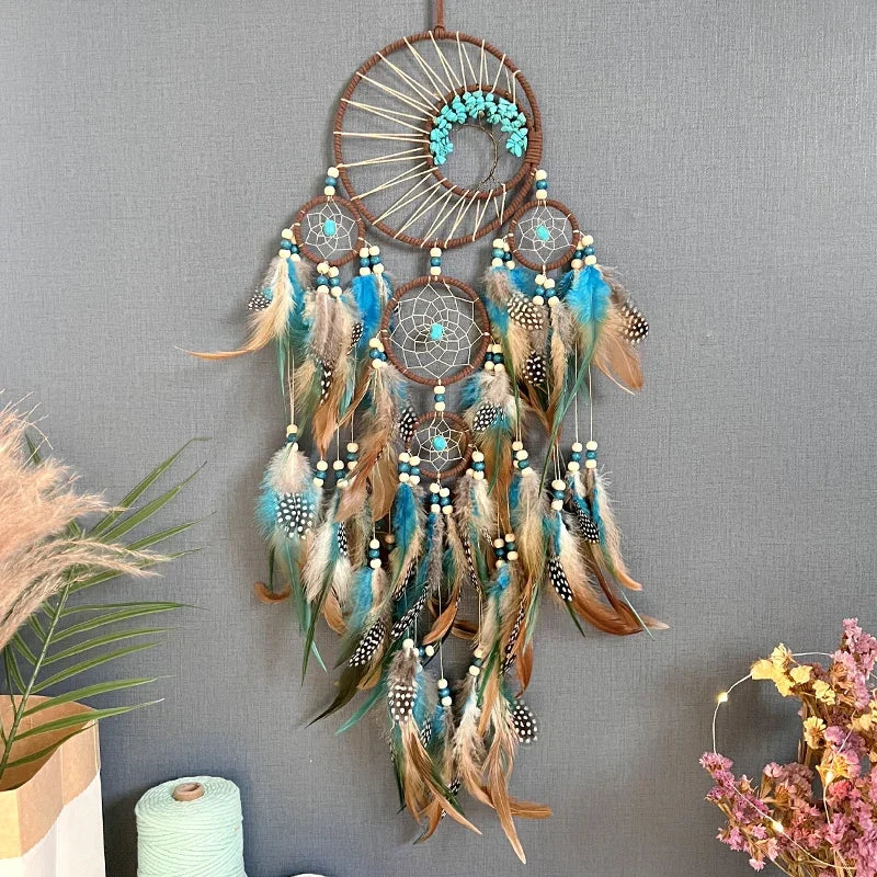 Dream Catcher Vintage Wind Chime Hanging Ornament Home Decor Indian Natural Stone Tree of Life Dream Catcher Wall Decor | Color:1