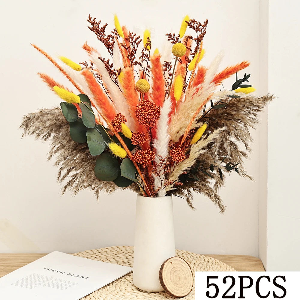 Autumn Dried Fluffy Pampas Bunny Tails Boho Home Nature Flower Bouquet Baby Breath Living Room Vase Decor Wedding Couples Gift | Color:B