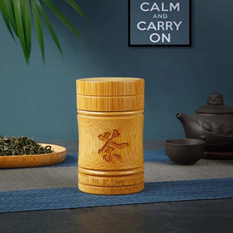 Handmade Bamboo Tea Storage Box Chinese Carved Tea Canister Lid Seal Kitchen Storage Jars  Spice Box Case Organizer | 4