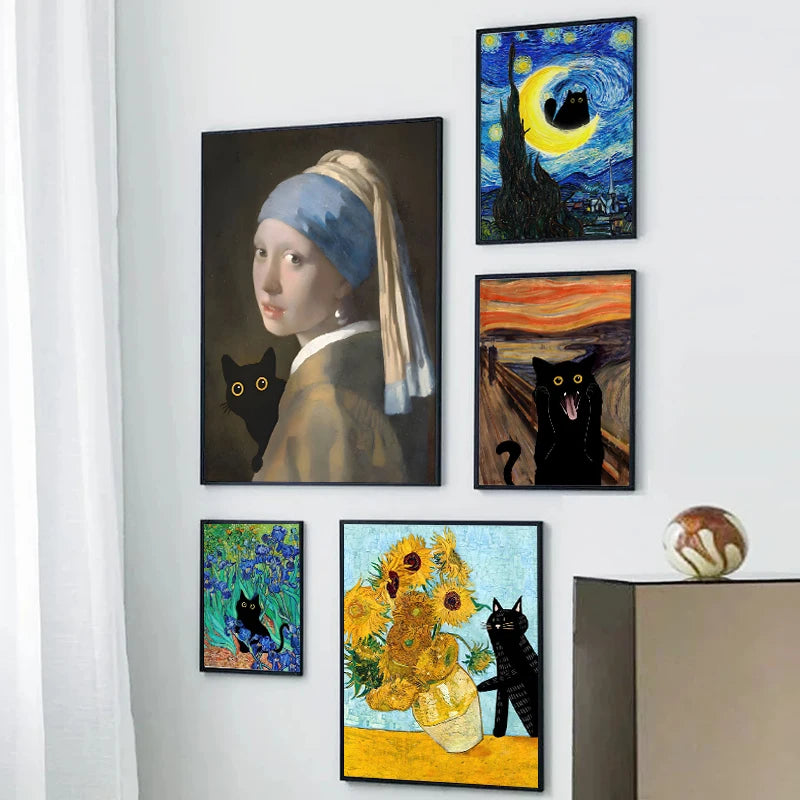 Funny Art Matisse Monet Black Cat Van Gogh Sunflowers Canvas Painting Posters and Prints Wall Pictures for Living Room Decor | 3