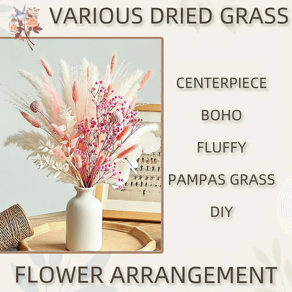 Pink White Dried Flowers Mariage Bouquet Centerpieces for Weddings Natural Pampas Grass Real Gypsophile Nordic Boho Home Decor | 4