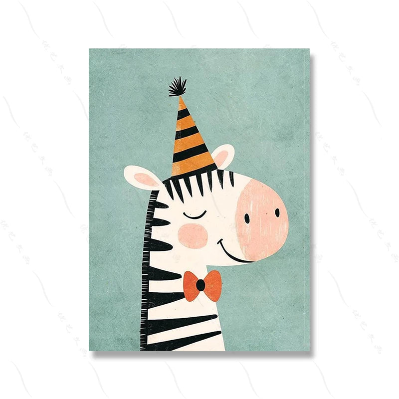 Safari Nursery Decor Poster Jungle Boho Cartoon Cute Wall Art Prints Baby Kids Animal Prints Children's Room Bedroom Decoration | Color:Picture 3