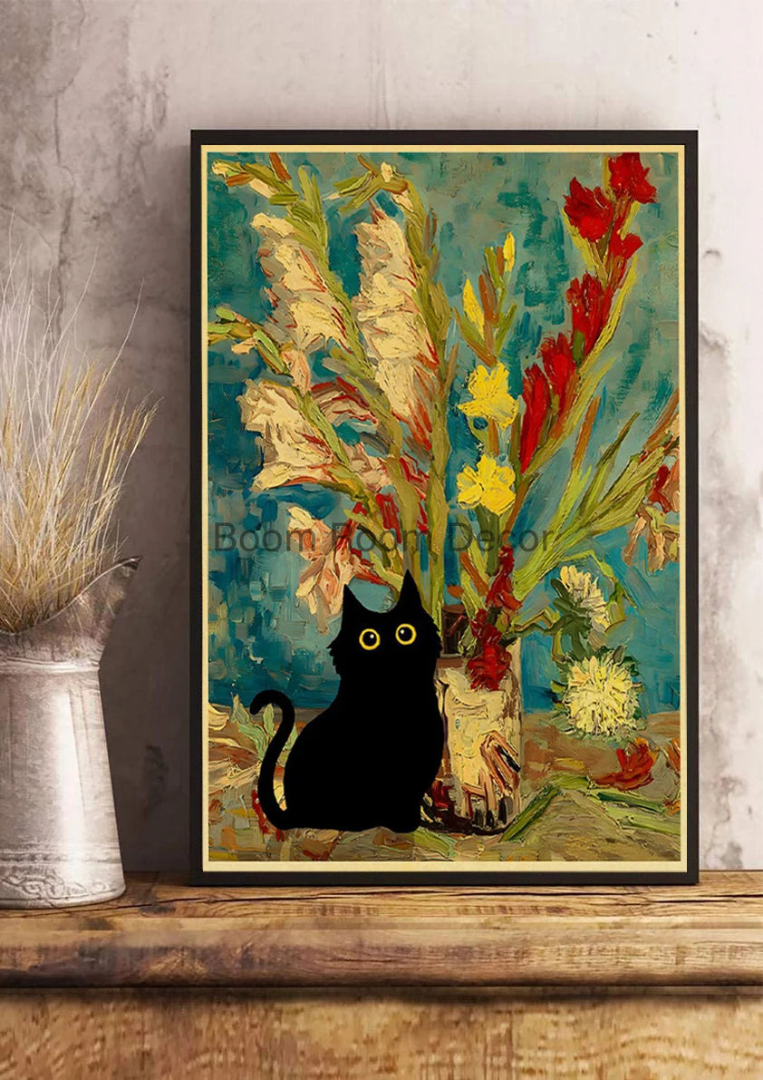 Digital Cats Cute Poster Kraft Paper Prints Modern DIY Funny Cartoon Room Painting Prints Art Picture Posters Living Room Decor | Color:Z123-31
