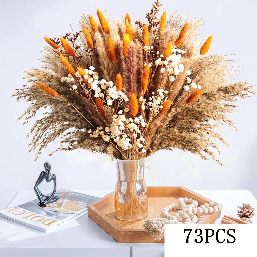 Autumn Dried Fluffy Pampas Bunny Tails Boho Home Nature Flower Bouquet Baby Breath Living Room Vase Decor Wedding Couples Gift | Color:A