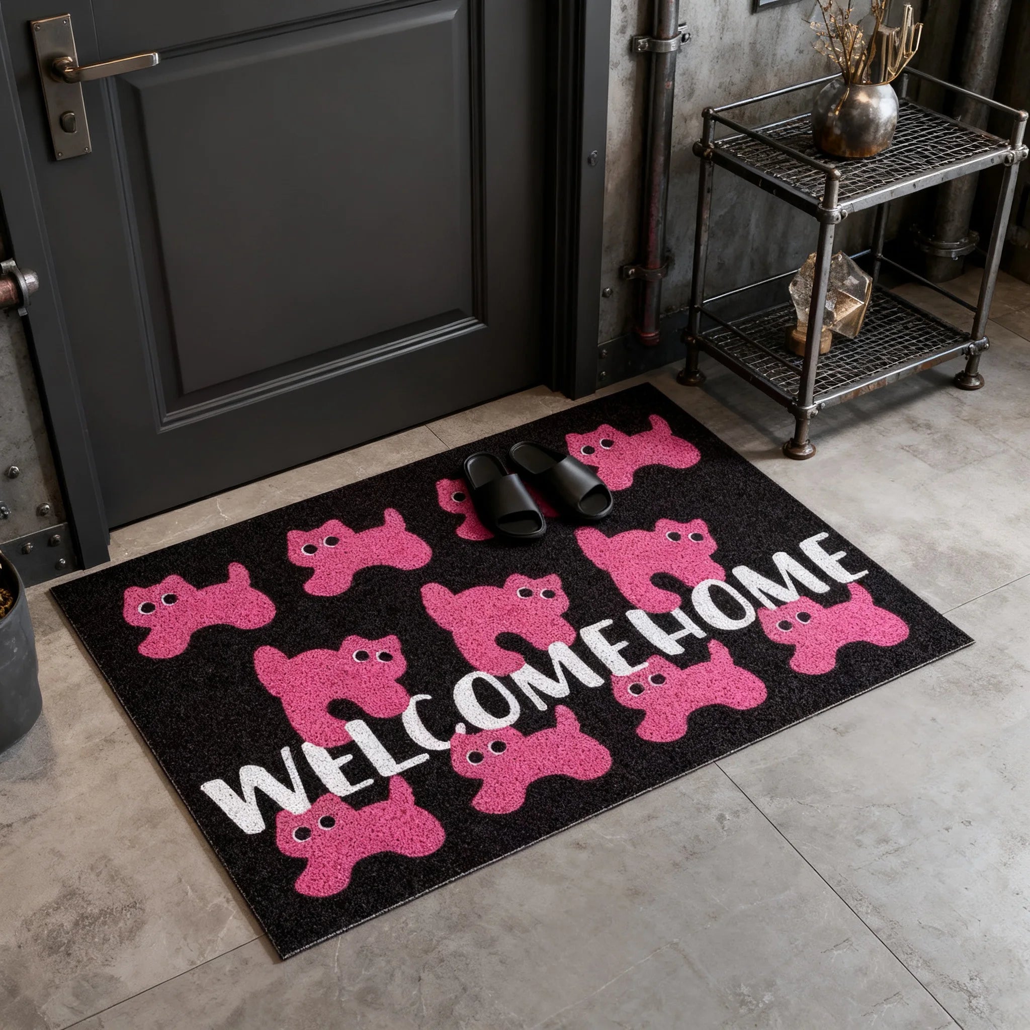 Cool Pink Cat Entrance Doormat Anti-slip PVC Floor Mats Ins Style Entry Porch Hallway Entryway Home Decor Dust Removal Carpet | 1