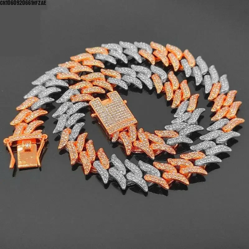 Luxury Designer Thorn Cat Dog Collars Bling Diamondd Cuban Chain Dogs Necklace Gold Silver Biocolor Pet Jewelry Accessories 16mm | Color:3 silver rose gold