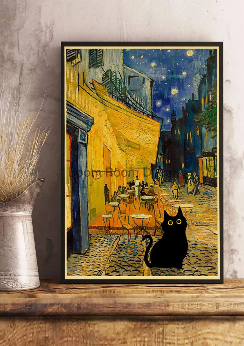 Digital Cats Cute Poster Kraft Paper Prints Modern DIY Funny Cartoon Room Painting Prints Art Picture Posters Living Room Decor | Color:Z123-30