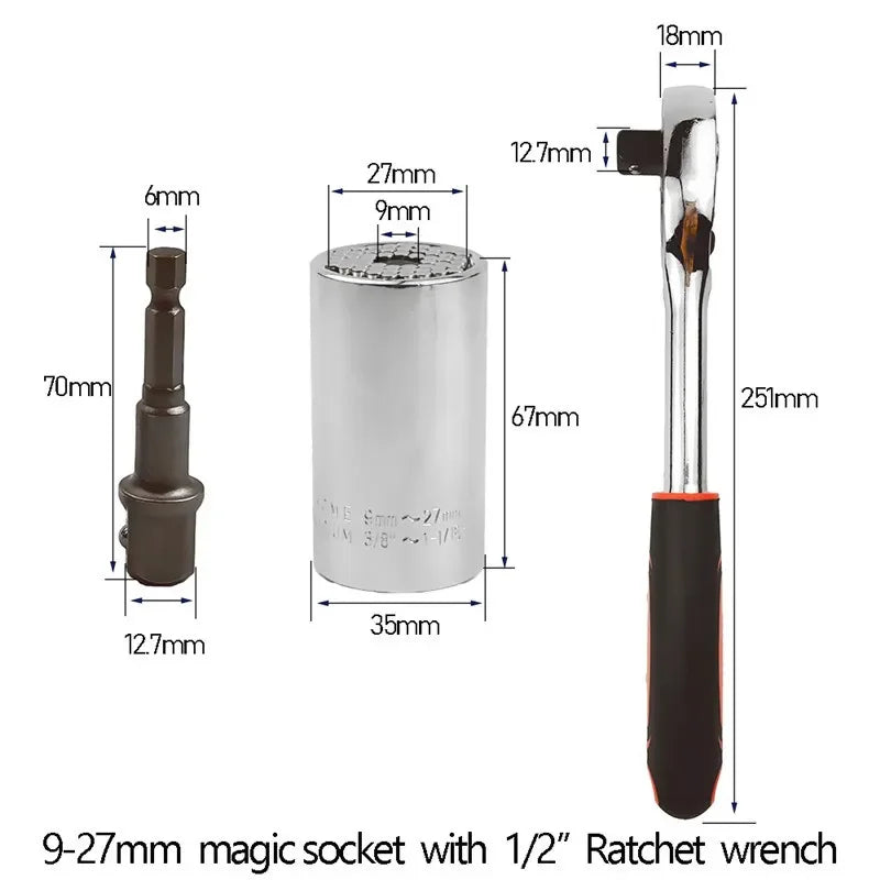 Onnfang 7-19/11-32mm Universal Ratchet Wrench Universal Socket Head, Household Socket Power/Hand Tool Wrench | 5