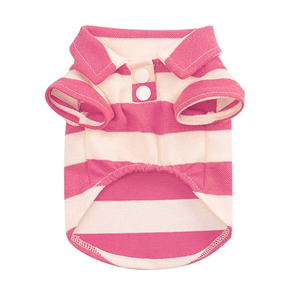Stripe Dog Shirt Breathable Polo Shirts Summer Dog Clothes for Small Medium Dogs Cat Girl Boy Puppy Chihuahua Yorkie Pet Apparel | Color:Pink