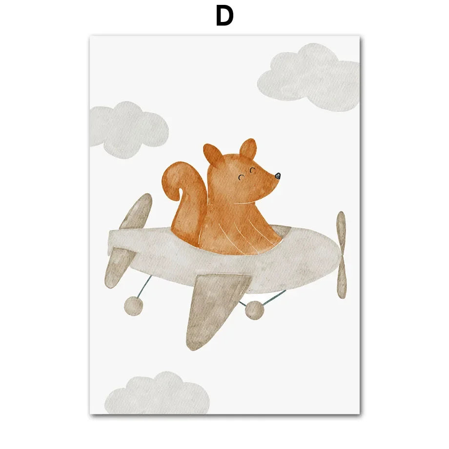 Boho Space Rocket Bear Mouse Hedgehog Custom Name Nursery Wall Art Children's Prints Posters Canvas Painting For Kids Room Decor | Color:D