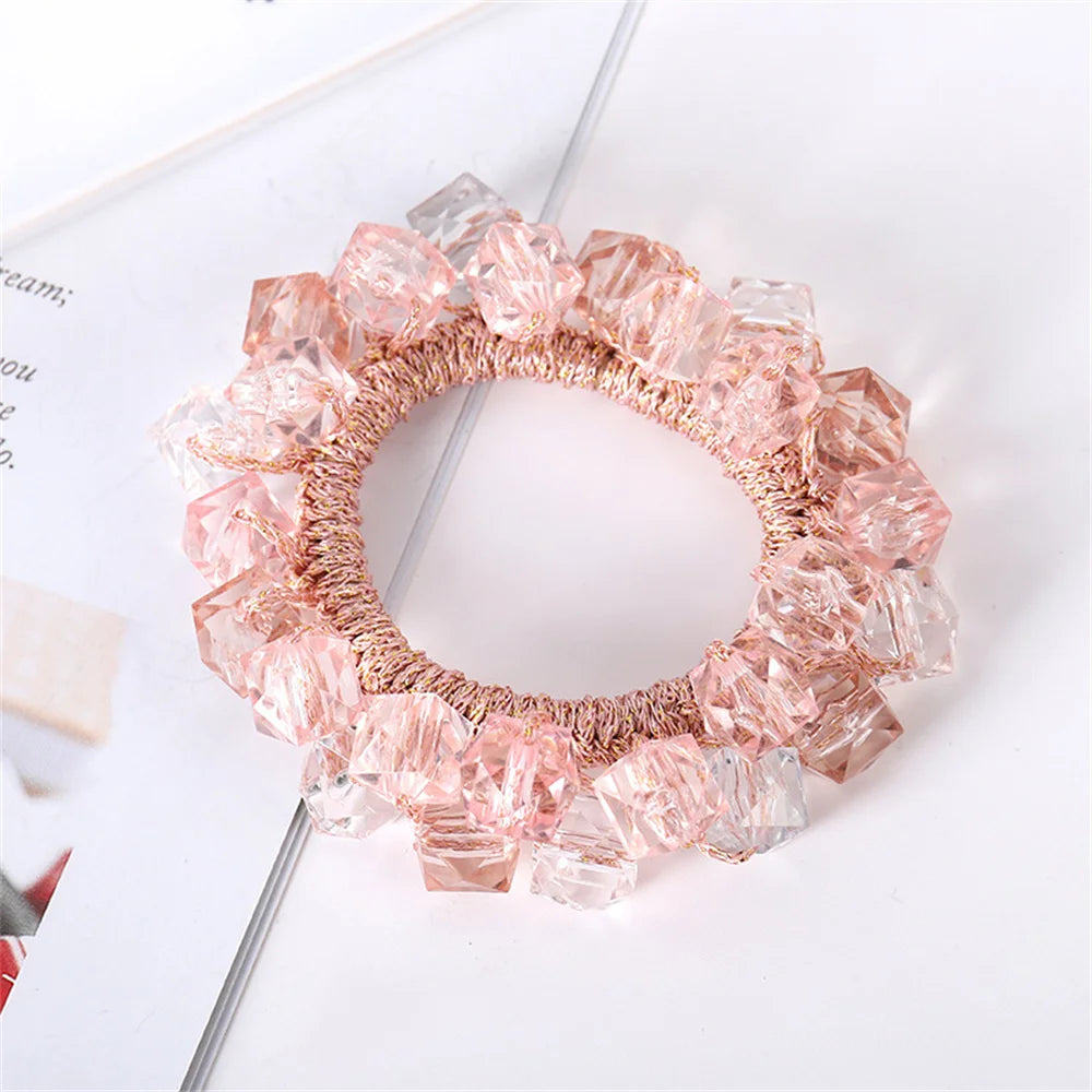 Crystal Hair Ties Boho Elastic Hair Scrunchies Pearl Hair Ropes Bead Ponytail Holders Hair Accessories For Women and Girls | Color:A2-a-SP028-K