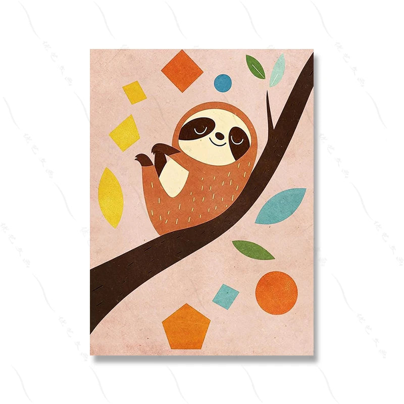 Safari Nursery Decor Poster Jungle Boho Cartoon Cute Wall Art Prints Baby Kids Animal Prints Children's Room Bedroom Decoration | Color:Picture 4