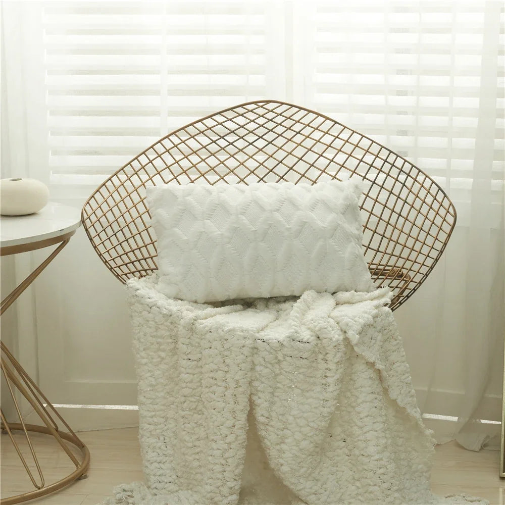 White Plush Pillow Cover Square Cushion Cover 30x50cm Boho Style Pillowcase For Living Room Chair Home Decor House Cushions | Color:White