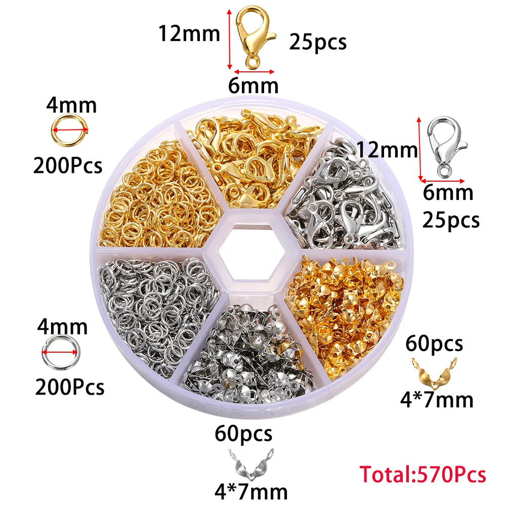 Alloy Accessories Jewelry Findings Set Repair Tools Lobster Clasp Open Jump Rings Earring Hooks for DIY Jewelry Making Supplies | Color:Gold Rhodium01