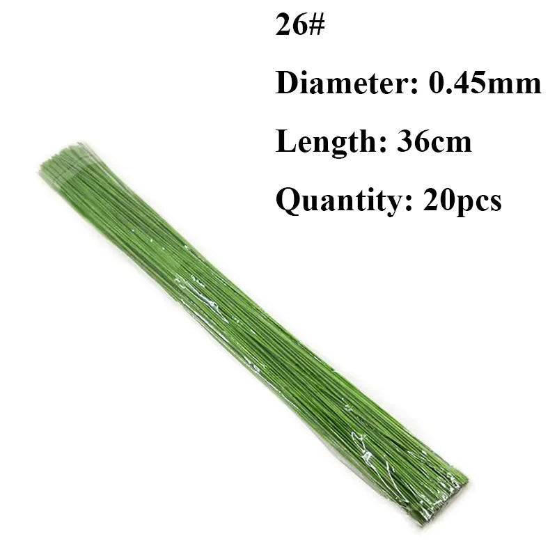 #26 #20 Paper Floral Wire 0.45mm/0.9mm Diameter 36cm 30mm Long Iron Wire Useds For DIY Nylon Stocking Flower Branche Making | Color:green 2