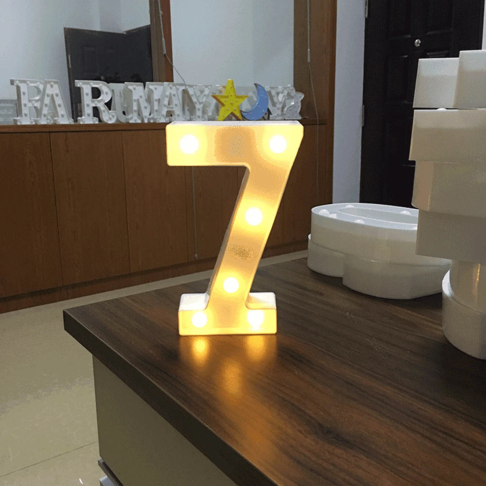 Luminous Number Lamp Alphabet Letter LED Lights Birthday Valentine's Day Wedding Party Decor 0-9 Digital A-Z Letters Night Light | Color:7