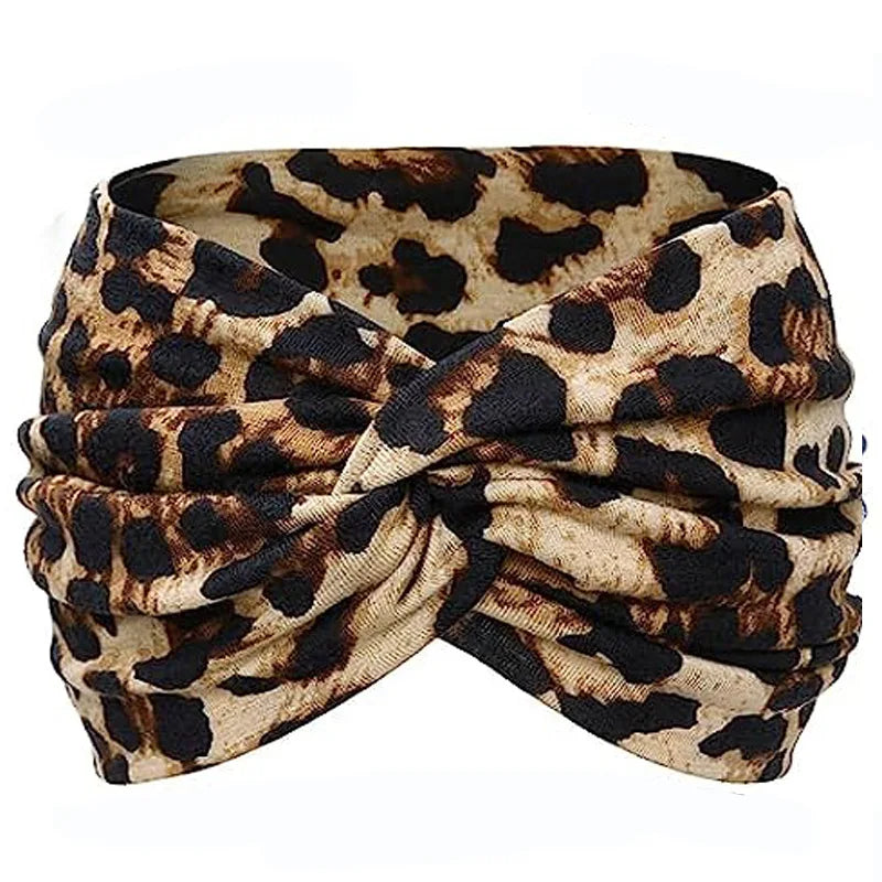 Yoga Headbands For Women's Hair Wide Thick Stretchy Boho African Turban Knotted Leopard Head Bands | Color:leopard