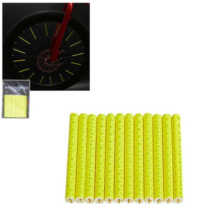 12pcs/Bag Bicycle Spoke Reflective Strip 7.5cm MTB Bike Wheel Rim Spoke Sticker Tube Warning Strip DIT Riding Reflective Stripe | Color:Yellow