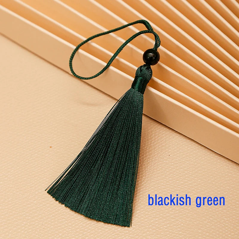 10pcs Tassels For Crafts Silky Tassel Handmade Soft Mini Tassels With Jade Beads for DIY Jewelry Making Bookmarks Crafts Decor | Color:blackish green