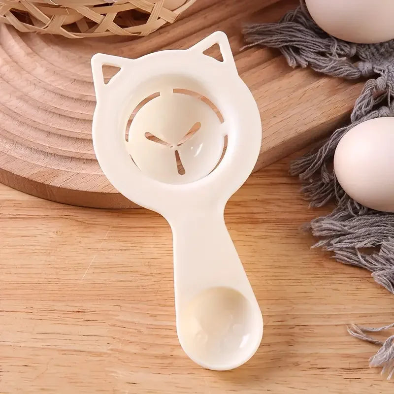 2-in-1 Cute Cartoon Cat Egg Separator & Measuring Cup Easy Yolk & White Filter for Baking and Cooking, Perfect Kitchen Gadget | Color:Color-white