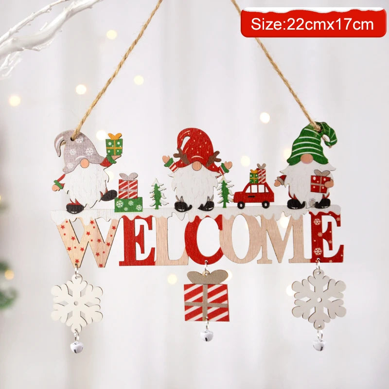 Gnome Santa Claus Wooden Hanging Ornament 2024 Merry Christmas Decoration for Home Door Xmas Tree Pendants Navidad New Year 2025 | Color:1