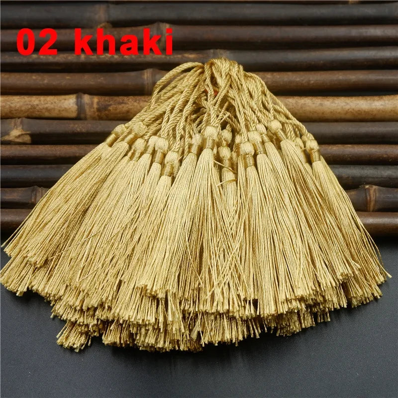 100pcs/lot 13cm Tassel Silk Fringe Silky Floss Bookmark Tassels Mini Tassels For DIY Craft Jewelry Making Souvenir Bookmarks | Color:02 khaki