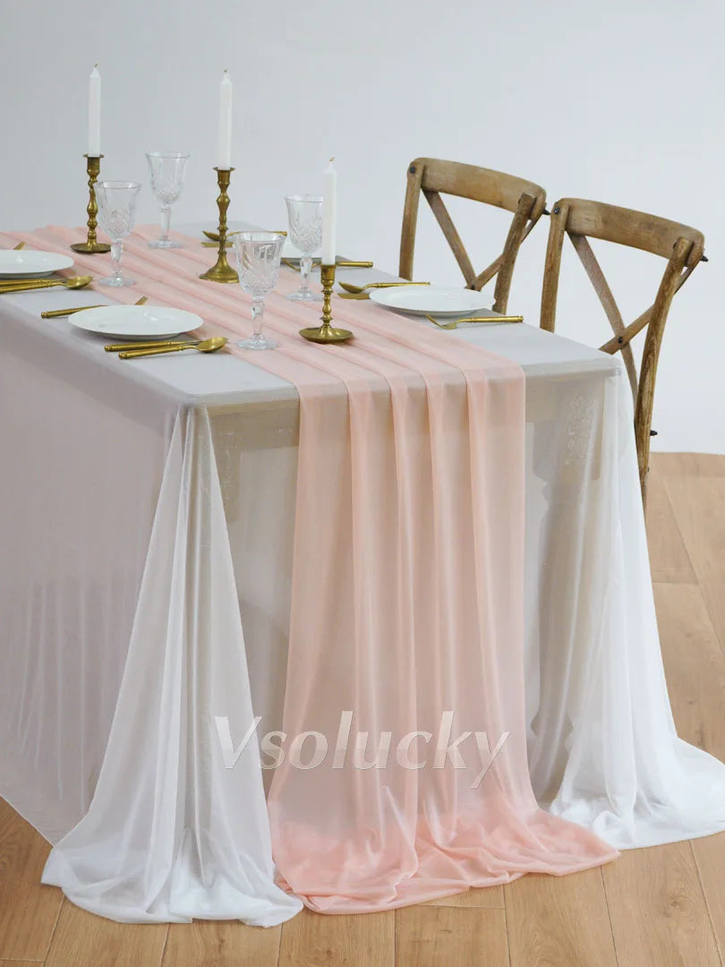 Table Runner Luxury Sheer for Wedding Rustic Boho Party Bridal Shower Birthday Christmas Decorations | Color:Peach