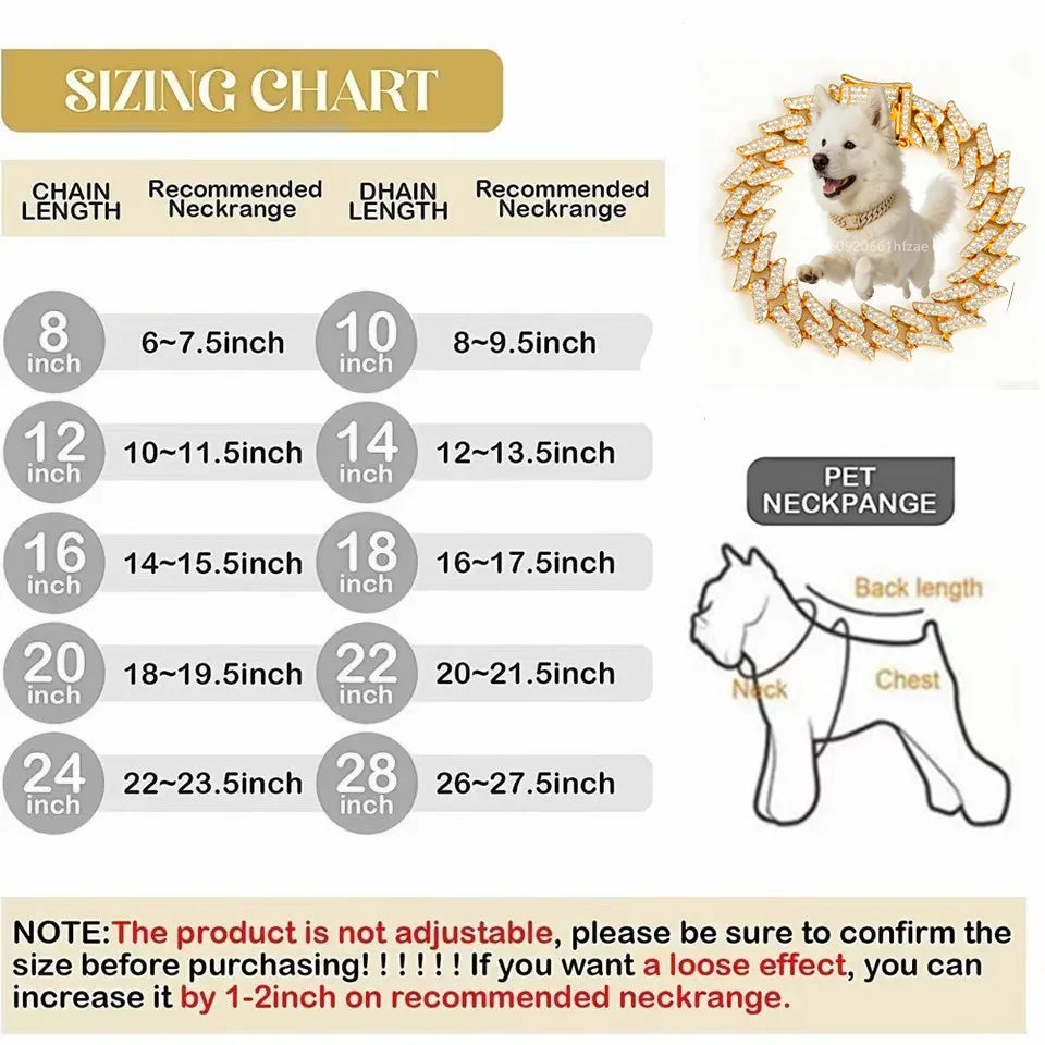 Luxury Designer Thorn Cat Dog Collars Bling Diamondd Cuban Chain Dogs Necklace Gold Silver Biocolor Pet Jewelry Accessories 16mm | 2