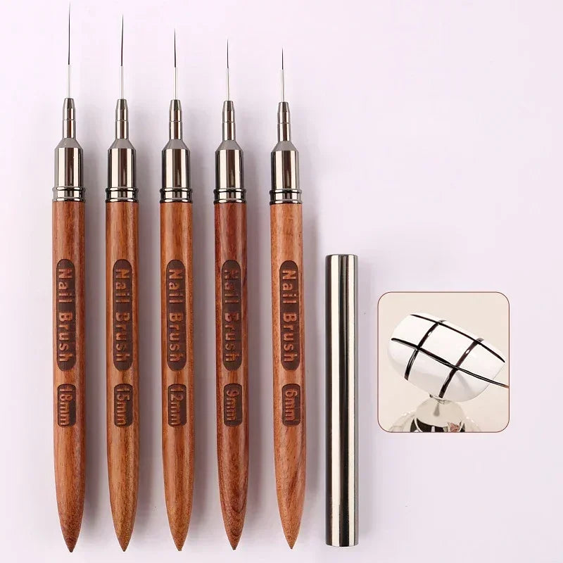 Nail Brush Wood Handle Gel Nail Art Liner DIY Painting Brush Drawing Lines Stripe Flower Painting Pen UV Gel Manicure Salon Tool | 5