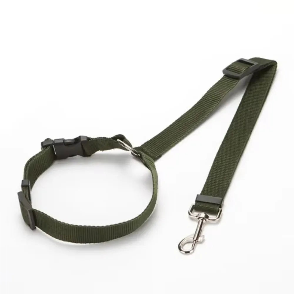 Solid Color Two-in-one Pet Car Seat Belt Nylon Lead Leash Backseat Safety Belt Adjustable Dogs Harness Collar Pet Accessories | Color:Army Green