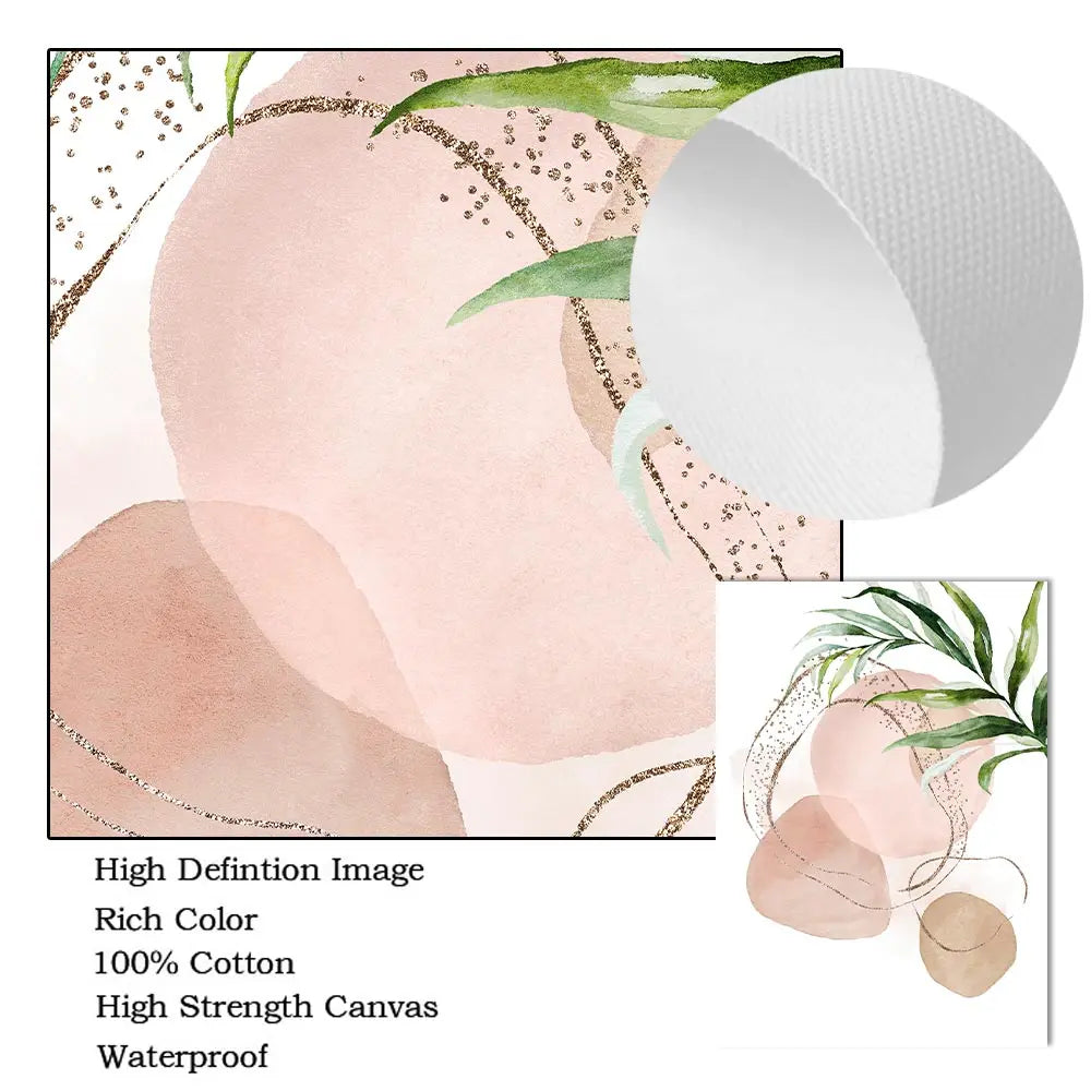 Modern Abstract Beige Pink Geometric Green Leaf Minimalist Poster Canvas Painting Boho Wall Art Print Pictures Living Room Decor | 4