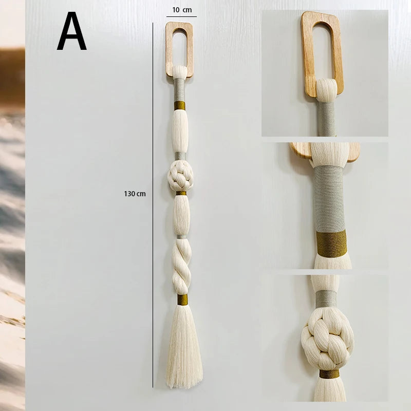 Boho Chic Art Decor Rope Knot Thick Polyester Luxury Woven Wall Hanging Decor For Wedding Or Living Room | Color:A-10x130cm