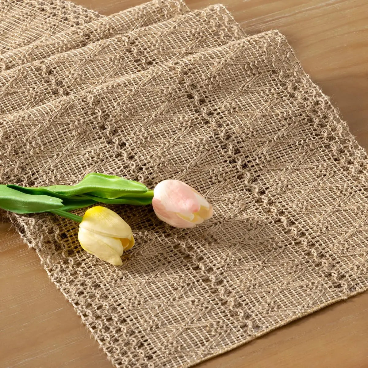 Burlap Table Runner Boho Rustic Macrame Spring Easter Jute Vintage Farmhouse Small Coffee Table Dresser Scarf for Home Decor | 4