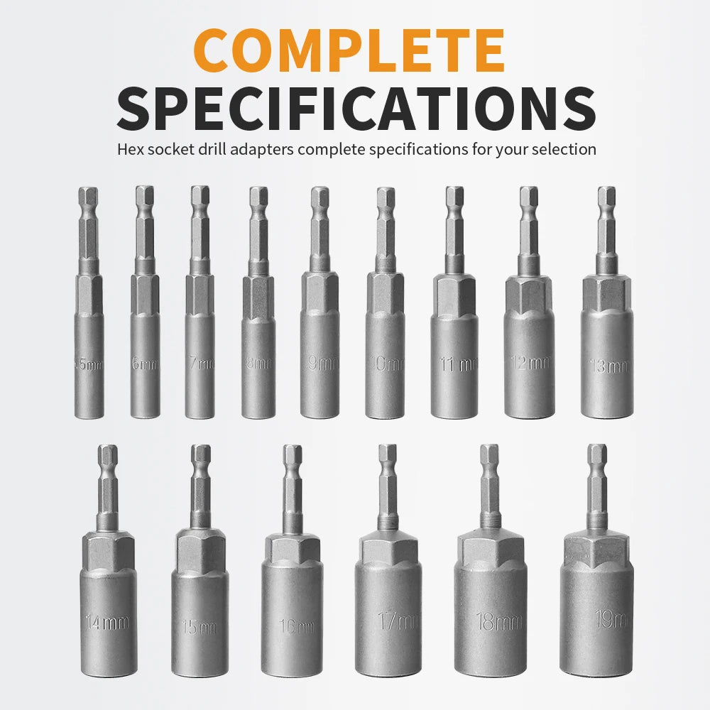 Length Deepen Impact Socket Adapter 5.5-19mm Power Nut Driver Socket Set 1/4-inch Hex Shank Screwdriver Key Head Hand Tool Set | 5