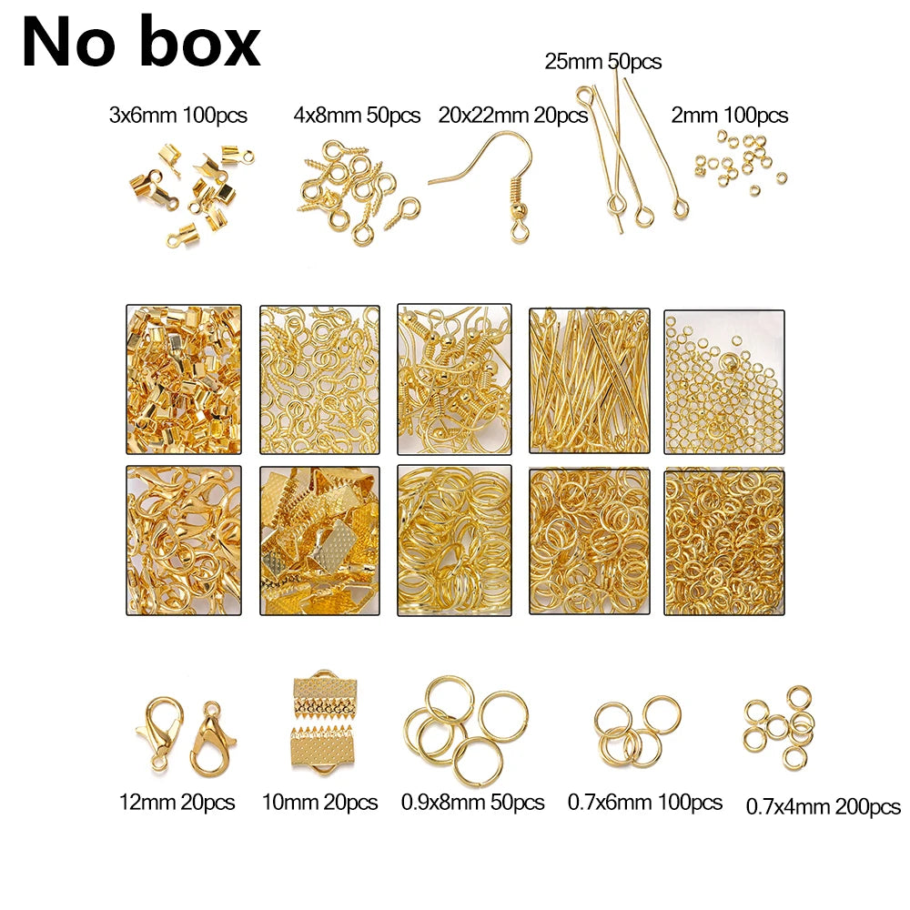 Alloy Accessories Jewelry Findings Set Repair Tools Lobster Clasp Open Jump Rings Earring Hooks for DIY Jewelry Making Supplies | Color:Gold NO box